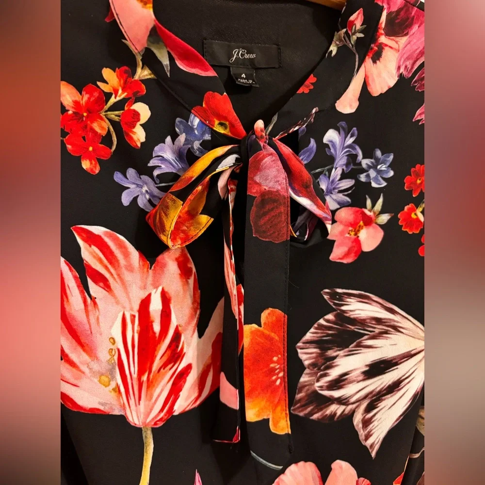 J.crew Tie-Neck Midnight Dutch Floral Fit & Flare Dress - Picture 6 of 12